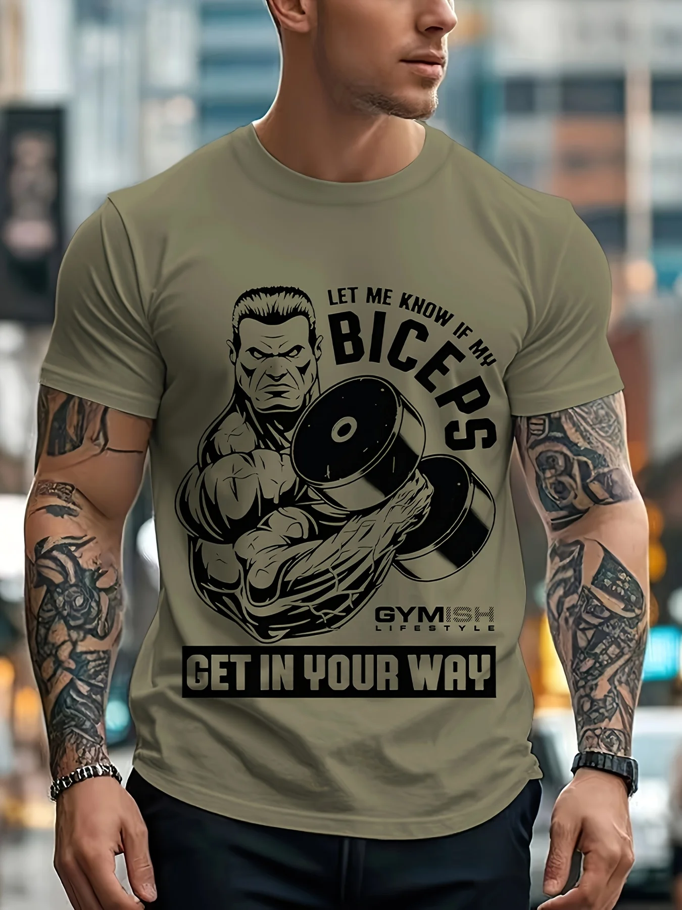 

[Comfortable Gymish T-Shirt] Casual Comfortable Men's Gymish Biceps Graphic T-Shirt All-Over Print Regular Fit Outdoor Clothing