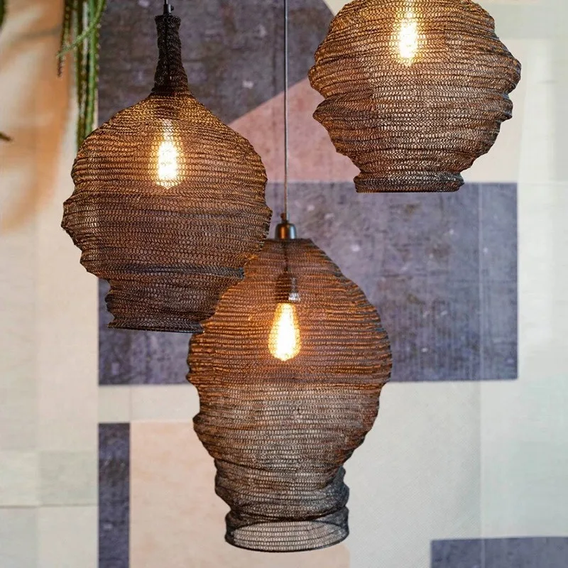 

Mesh pendant light Wabi Sabi Lamps E27 modern island lighting Designer Irregular Shapes Suspension Lighting kitchen drop lights