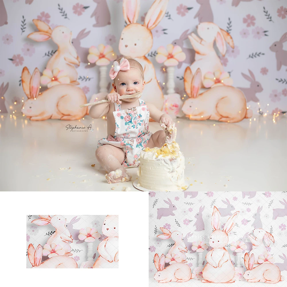 

Bunny And Flowers Easter Backdrops Kids Baby Photography Child Adult Birthday Cake Smash Photocall Decors Backgrounds