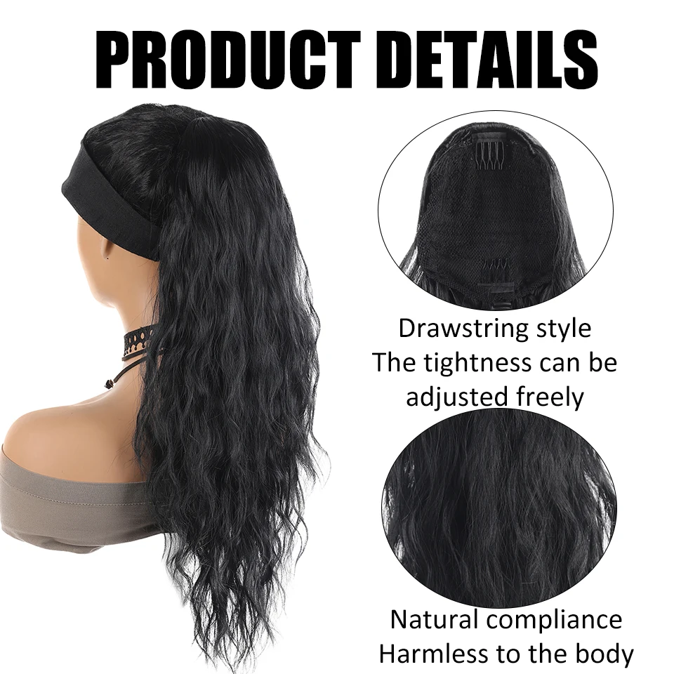 24inch Nature Black Ombre Brown Water Wave Ponytail Synthetic Drawstring Hair for Women Daily Party Halloween Christmas Festival