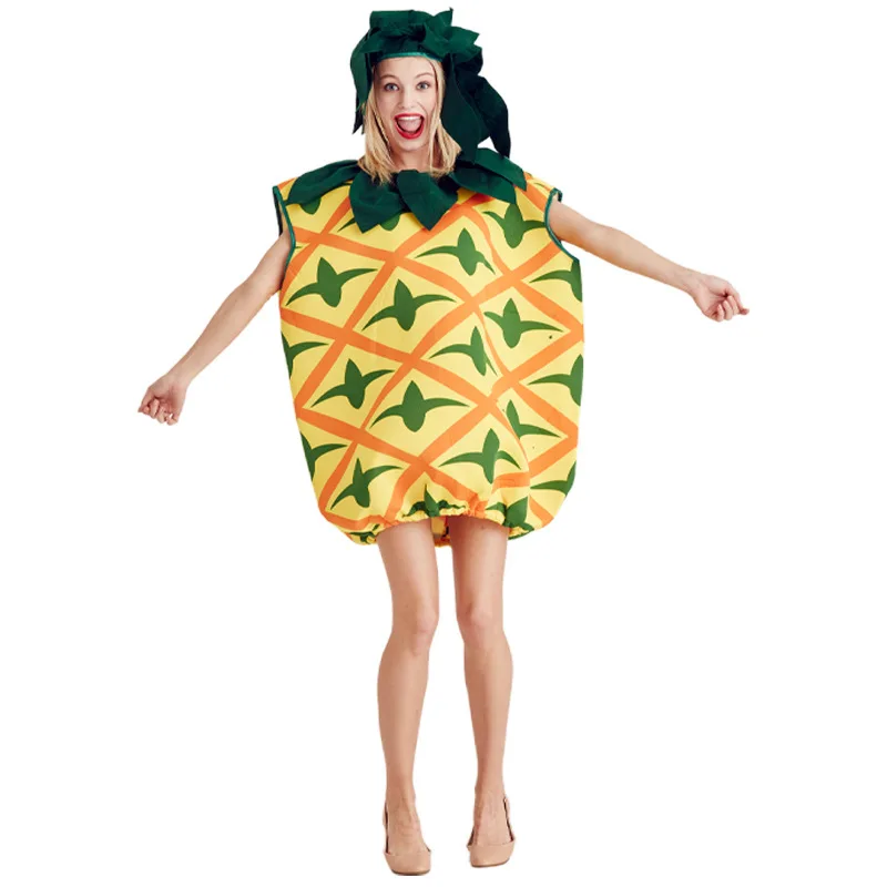 Cartoon-Ananas-Kleid Cosplay-Kostüme Tropische Frucht Halloween-Maskenball-Party Auftrittskleidung für Erwachsene Frauen