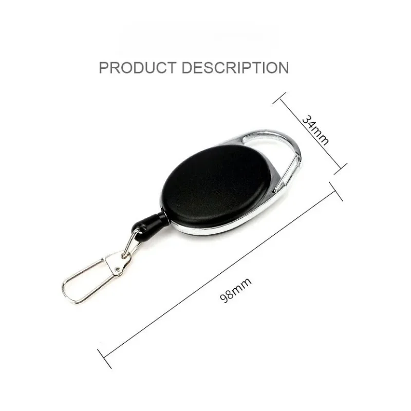 Carrete de insignia tipo llavero negro para tarjeta de paso, accesorios de plástico, Metal retráctil, Clip de permiso de trabajo, etiqueta de identificación, 1 ud.