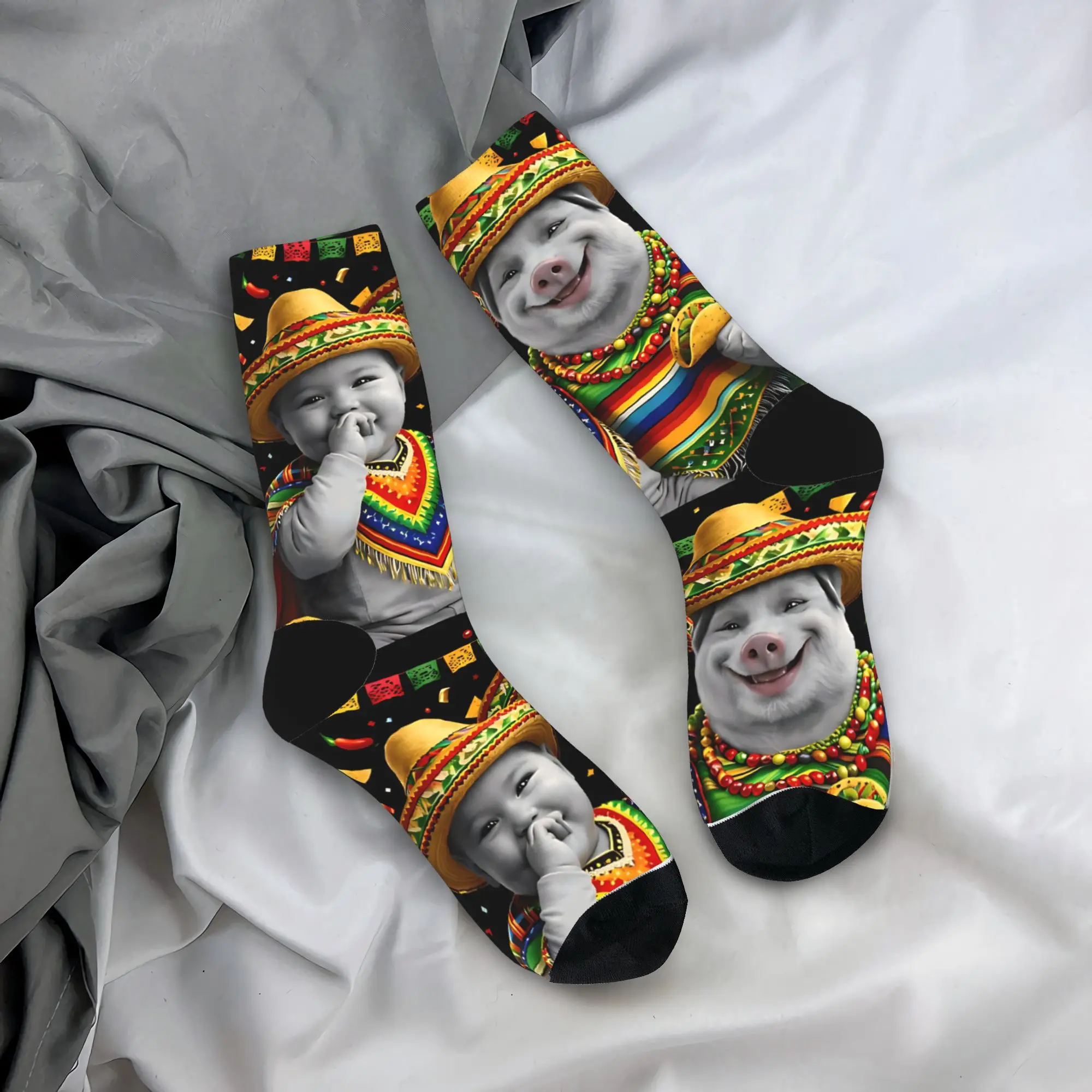 

Cinco de Mayo Funny Mexican Fiesta John Pork and Ai Baby Socks Anti Stockings Women Men High Quality Outdoor Socks Spring Socks