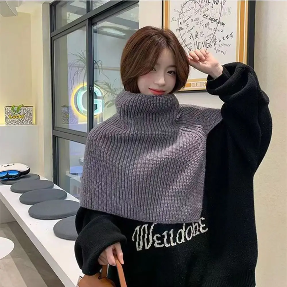 

Elegant Pullover Knitted Shawl Warm Thicken High Neck Scarf Irregular Solid Color Women Winter Shawl Scarf Accessories