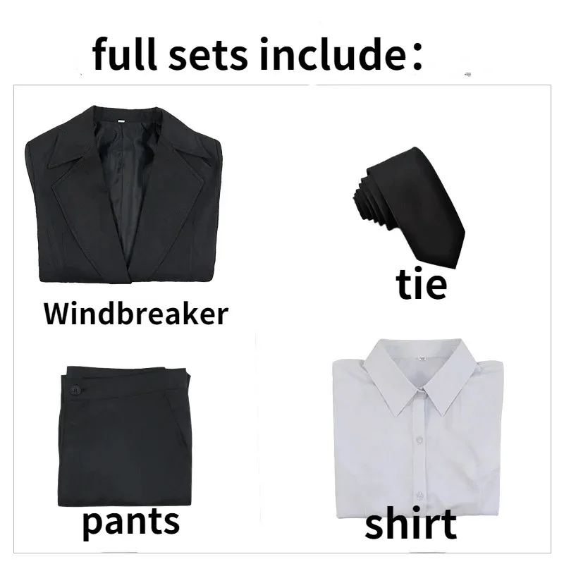 2025 11 Anime motosierra hombre Cosplay disfraz negro gabardina camisa corbata pantalones Makima peluca larga trenza roja claro hombres mujeres traje Un