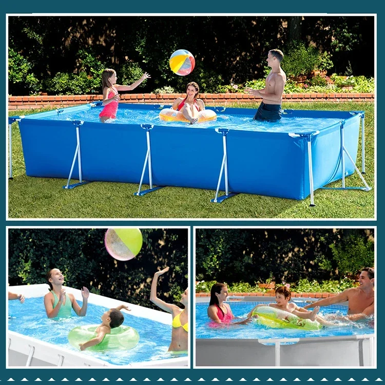 Piscina plegable rectangular para niños, marco de acero cuadrado de gran espacio, equipo de reacción al aire libre, PVC familiar, 2024