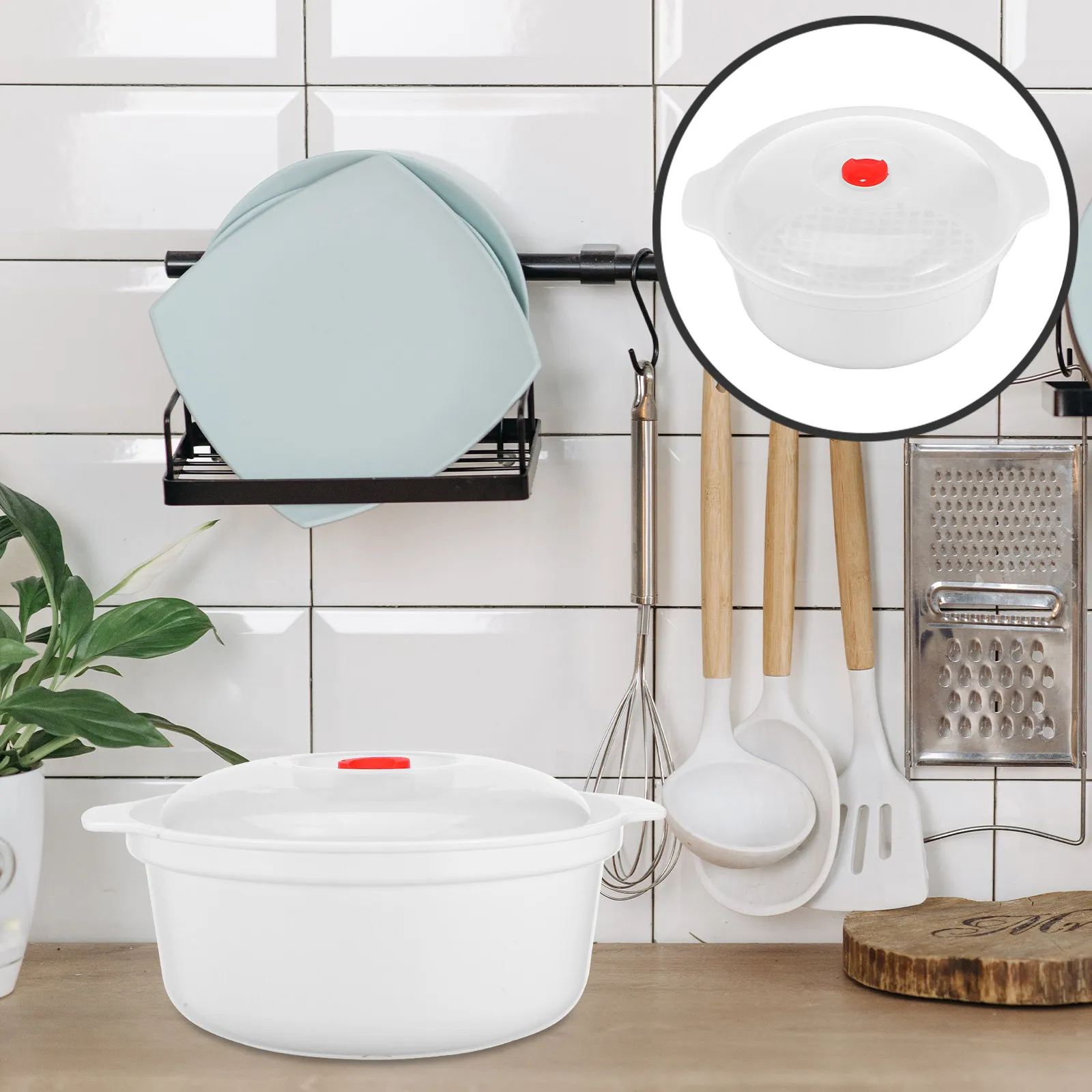 Olla Arrocera para Microondas, Multifuncional, Tazón de Plástico para Cocinar al Vapor, para Arroz, Pasta, Avena, Sopa, Verduras, Cocina Saludable, Portátil
