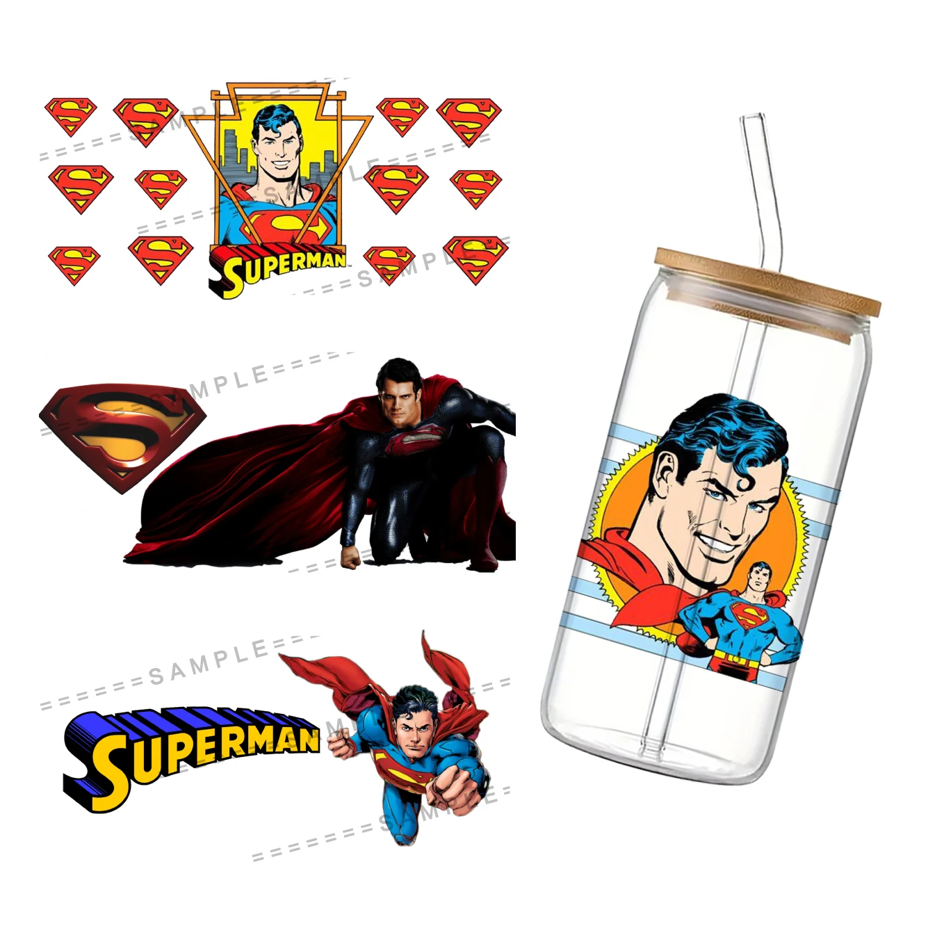 DC Superman UV DTF Cup Wrap for 16Oz Libbey Comic Book Superhero Glass Can DIY Transfer Sticker