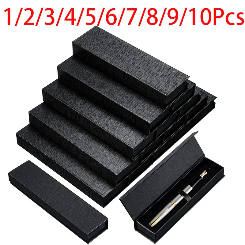 1-10Pcs Black Jewelry Ballpoint Pen Gift Box Empty Black Kraft Paper Pen Box with Cushion For Business Gift Pen Packaging