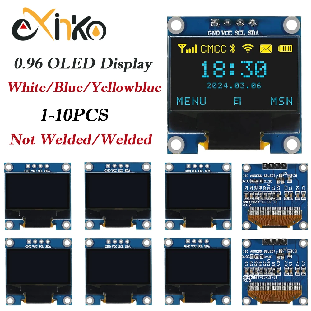 

0.96 Inch OLED Display Module SSD1315 I2C IIC SPI Serial 128X64 LCD 4 Pin YellowBlue White for Arduino Pin Headers Soldered