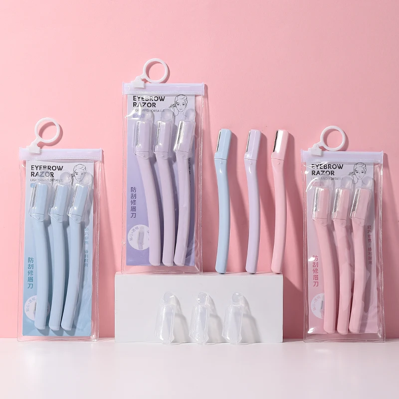 3 ピース/セットメイクアップツール眉毛トリマーかみそりリムーバーブレード安全な眉毛シェイパートリミングナイフ女性用保護カバー付き