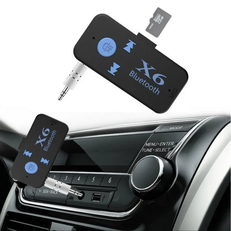 3in1 Wireless Bluetooth-compatible Adapter X6 USB Receiver 3.5mmAudio Jack TF Card Reader MIC Call Support Car Speaker Headphone