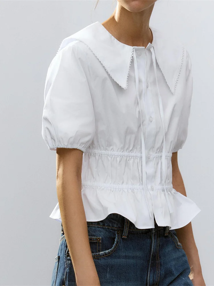 Nuevo diseño de verano para mujer, tela con cinturón y cuello con volantes, ort Sve, versátil, irt Commute Sle, corte ajustado, longitud Regular