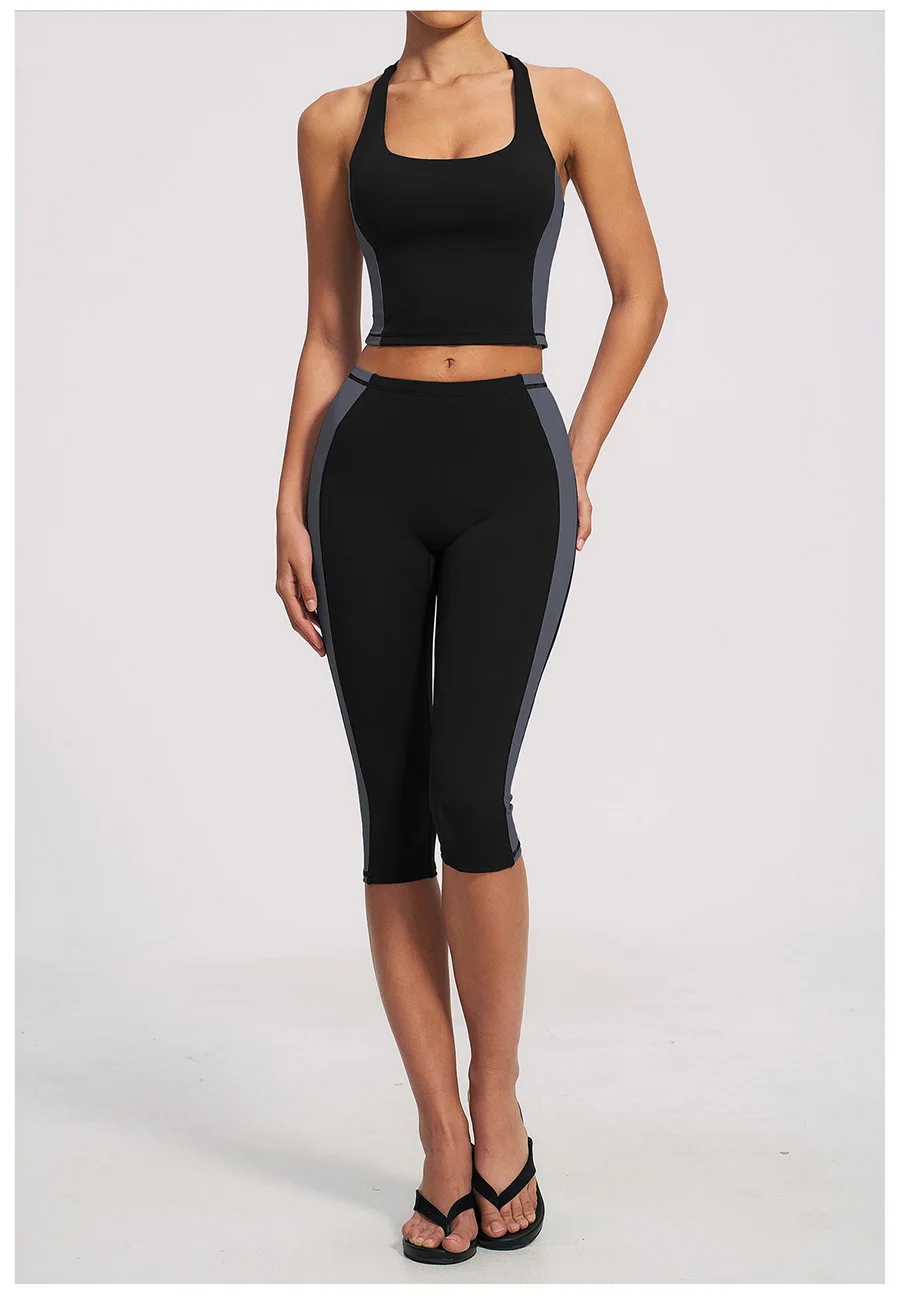 Yoga-Set 2-teilig Workout-Outfit Damen Trainingsanzüge Fitness-Weste Kurze Sporthose Ärmellose Capri-Hose Sportbekleidung Sport-BH Kleidung – Detail 31