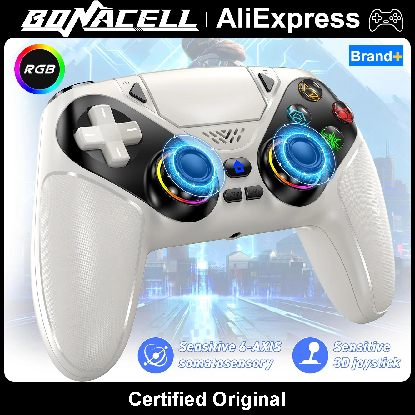 Controller for PS5/PC Gamepads Game Joystick Handle W/ RGB Light Hall Effect Triggers Turbo Vibration Touch Programmable Button