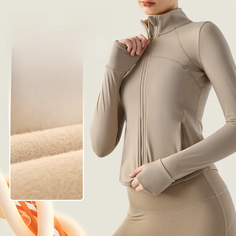 

Women's Warm Fleece-Lined Yoga Jacket Slim-fit Thickened Long-Sleeved Zipper Fitness Top for Autumn And Winter Running Sports