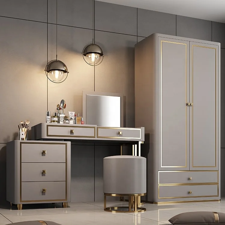 Light Luxury Dressing Table Bedside Table Mirror Chest Cabinet Integrated Table Modern Luxury Dressing Table Bedroom Furniture