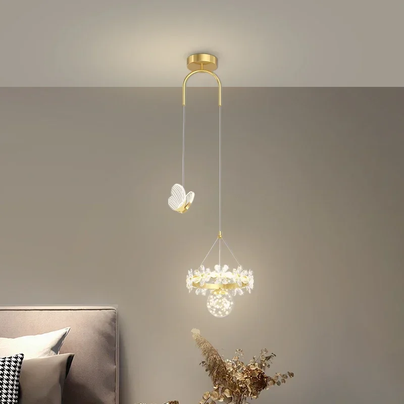 Luxury Crystal Petal Pendant Light Modern Minimalist Single Head Bedside Chandelier Starry Living Room Bedroom Lighting
