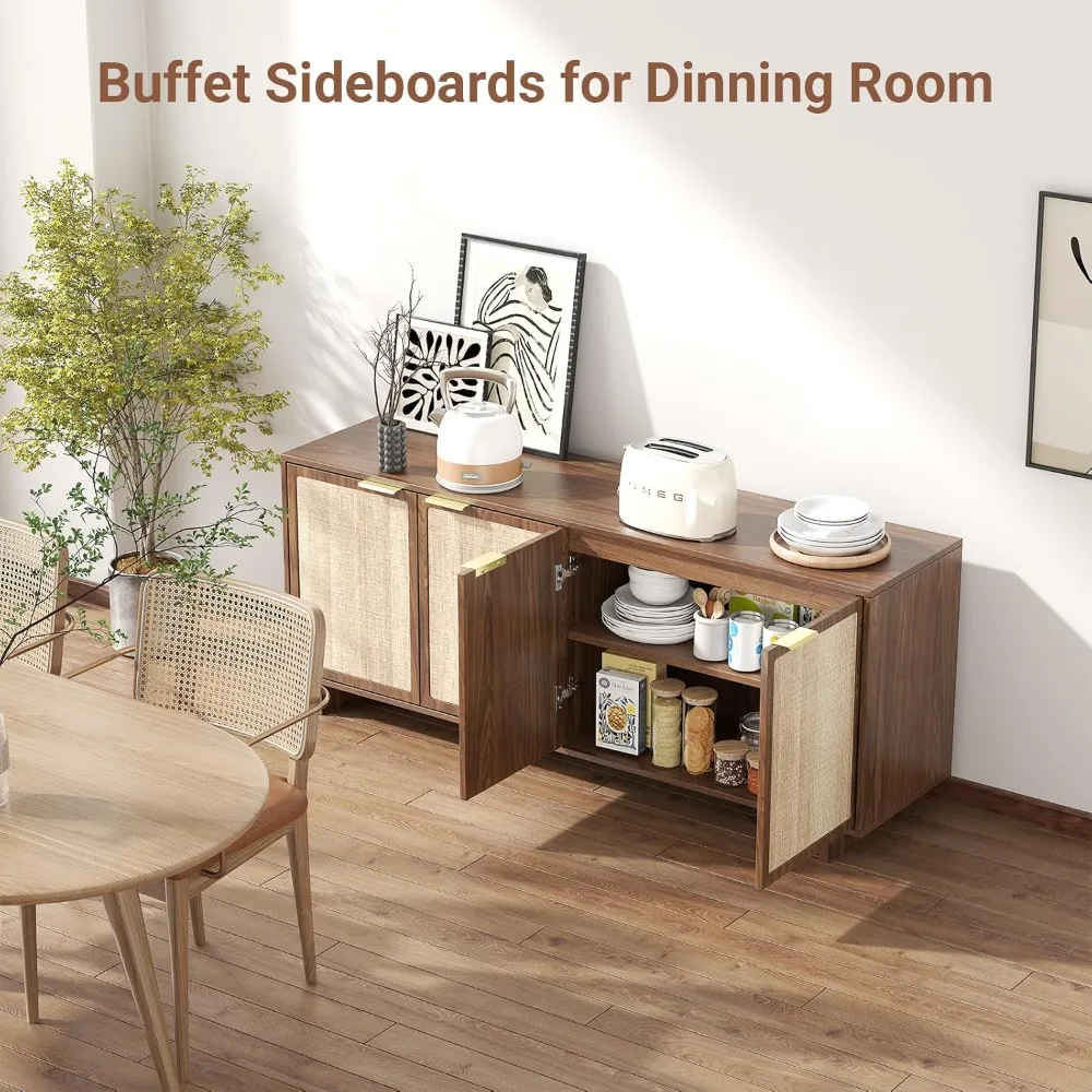 حامل تلفزيون الروطان لغرفة المعيشة خزانة تلفزيون المزرعة مع وحدة تخزين كبيرة للتلفزيون الطويلة بوهو لأجهزة التلفاز حتى 55/65/75/85 بوصة لـ B #6