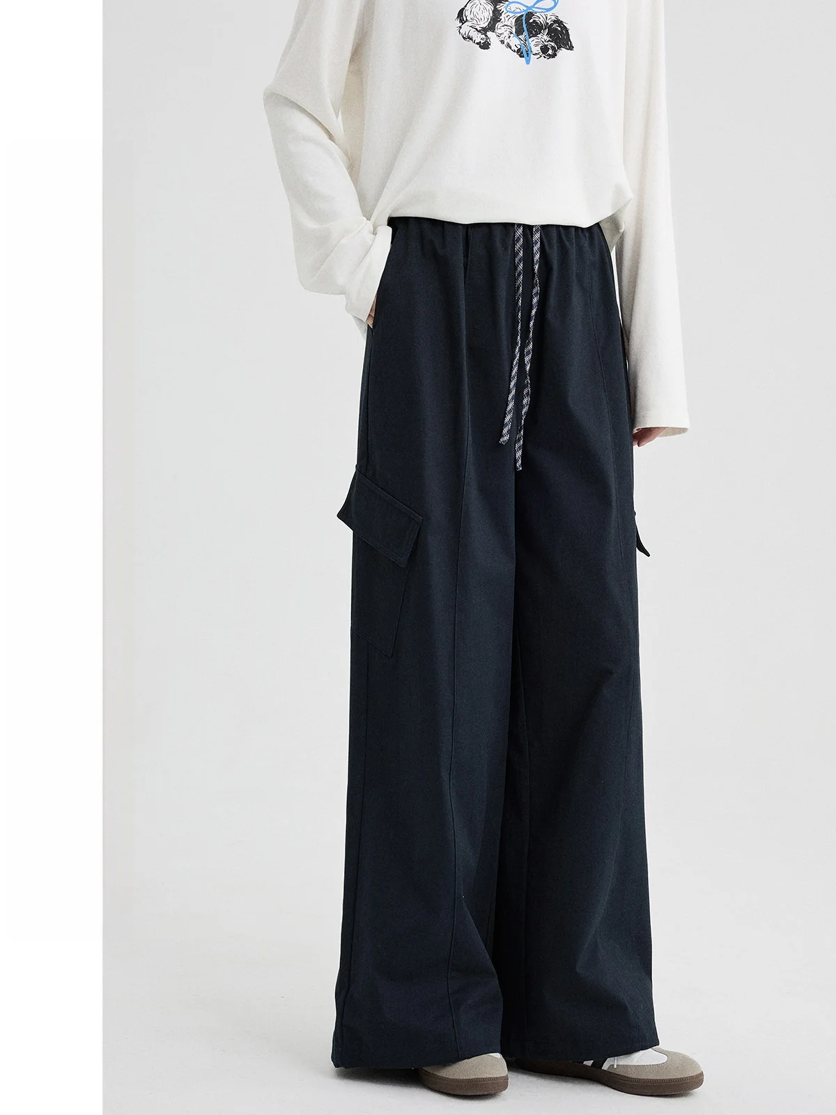 High Waist Straight Leg Workwear Casual Pants Women's Plaid Belted Loose Wide Leg Pants Spring New Arrival Gui'er