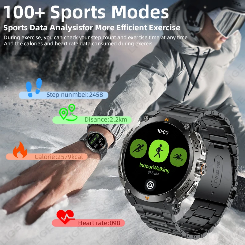 LIGE جديد 466*466 AMOLED شاشة ساعة ذكية البوصلة لتحديد المواقع الرياضة المقتفي الساعات IP68 مقاوم للماء 400mAh بلوتوث دعوة Smartwatch