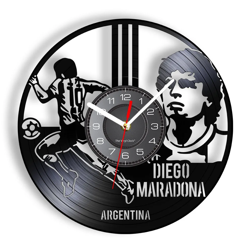 Argentinean Soccer Legend Diego Maradona Wall Clock Made Of Real Vinyl Record Football Star Home Decor Retro Music Album Clock