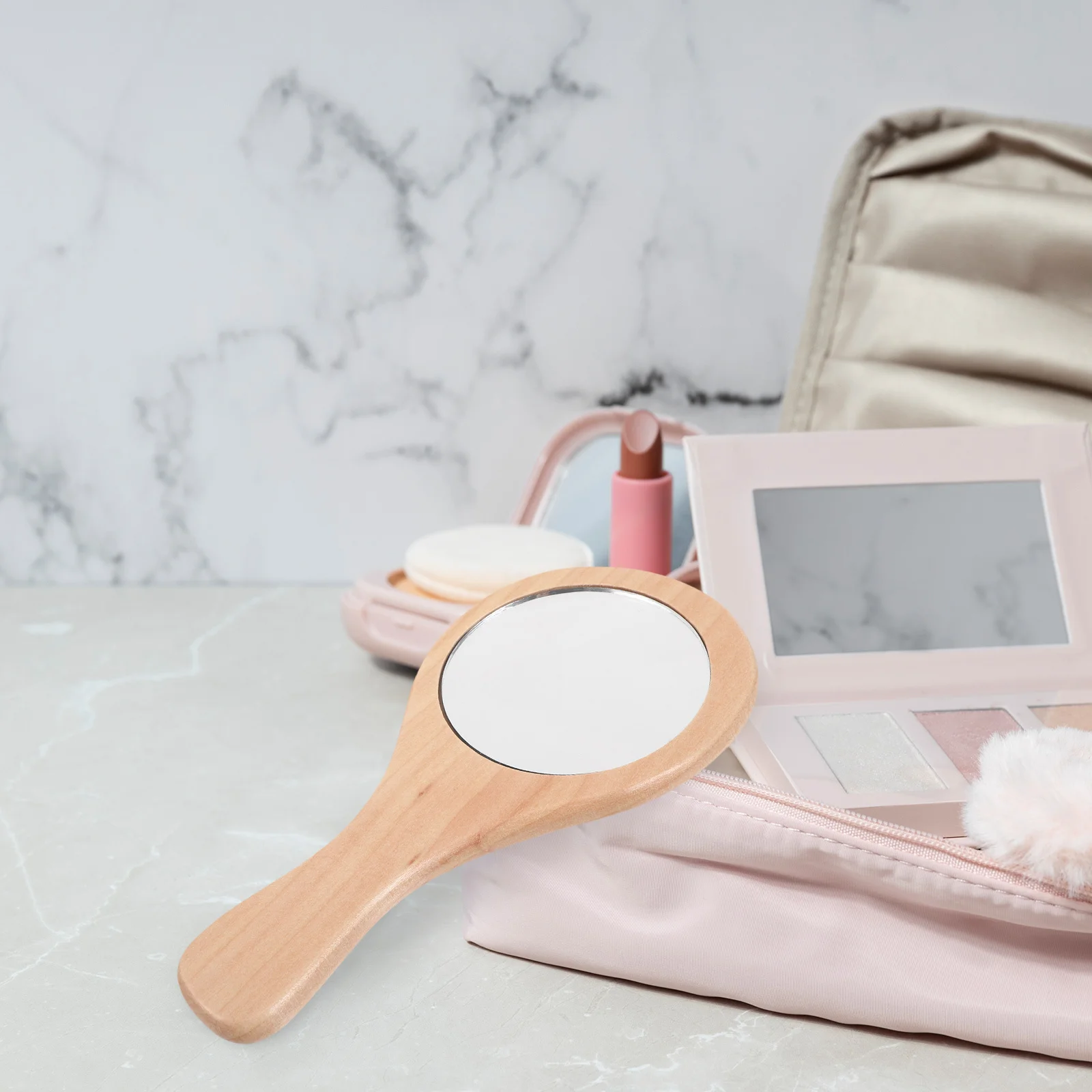 3 قطع مرآة مكياج محمولة بإطار خشبي مستدير محمول بحجم الجيب للسفر للاستخدام اليومي مرآة مدمجة للنساء والرجال #5
