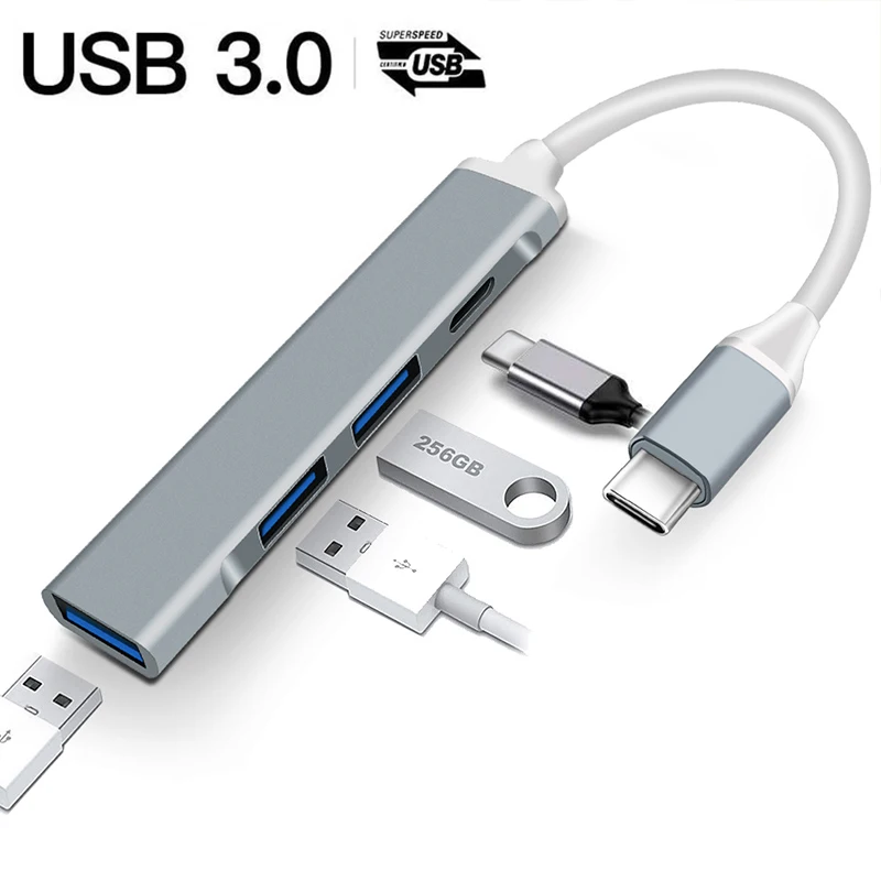 USB Type C HUB Dock 3.0 USB 3.0 2.0 Hub 4-портовый мульти-сплиттер-адаптер OTG для ноутбуков ПК Huawei Xiaomi Macbook Алюминиевый сплав