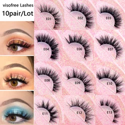 Visofree 3D Mink Lashes 10pairs/lot Mink False Eyelashes Wispy Luxury Lashes Reusable Fluttery Fake Eyelashes 16mm Makeup Lashes