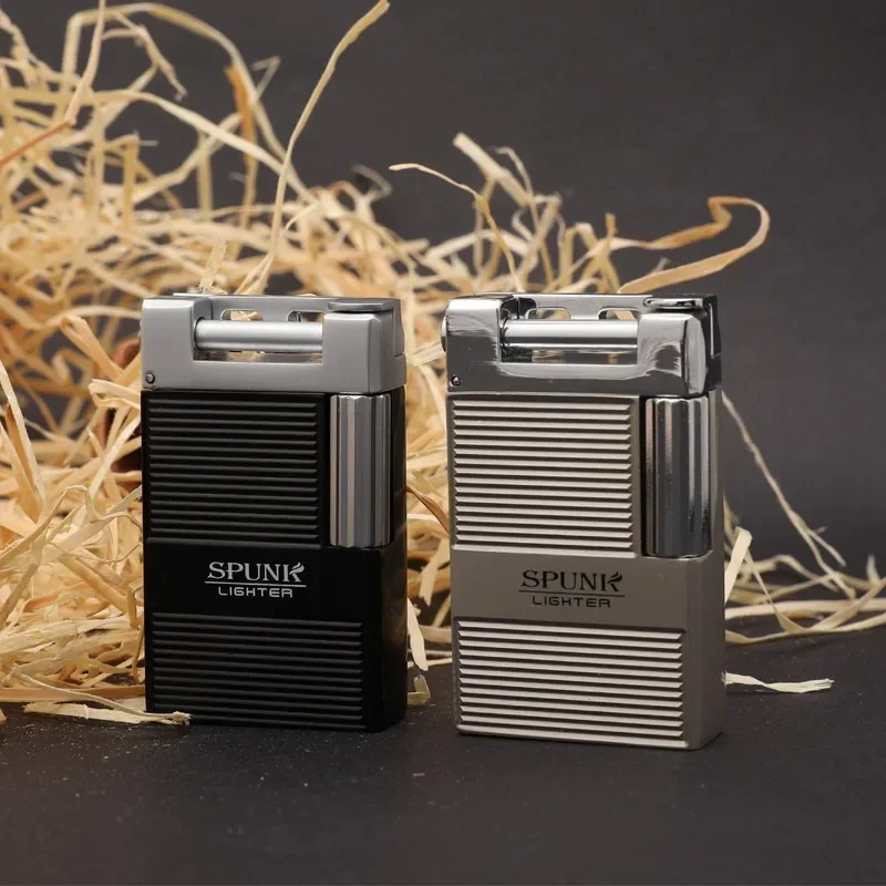 SPUNK-Sandwheel Metal Lighter, Outdoor Windproof Cigarette Lighter, Angled Fire Butane Gas Lighter, Men's Gift Series