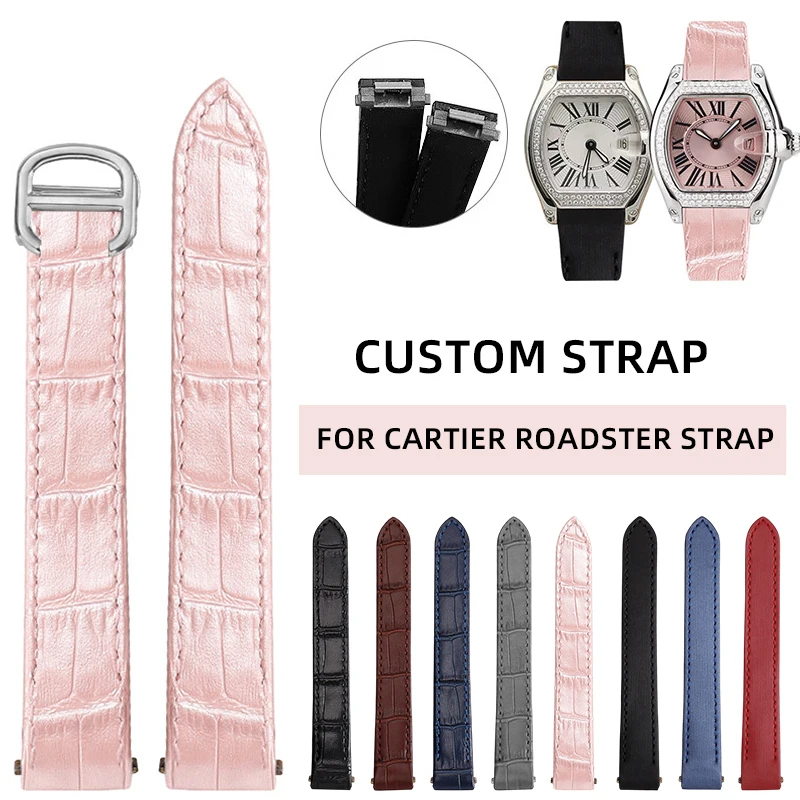 

Ремешок DIY 15,5 мм/19 мм/20 мм для Cartier Roadster, специальный быстросъемный ремешок, индивидуальный дизайн, шелковый/кожаный ремешок, розовый/серый/синий/коричневый.