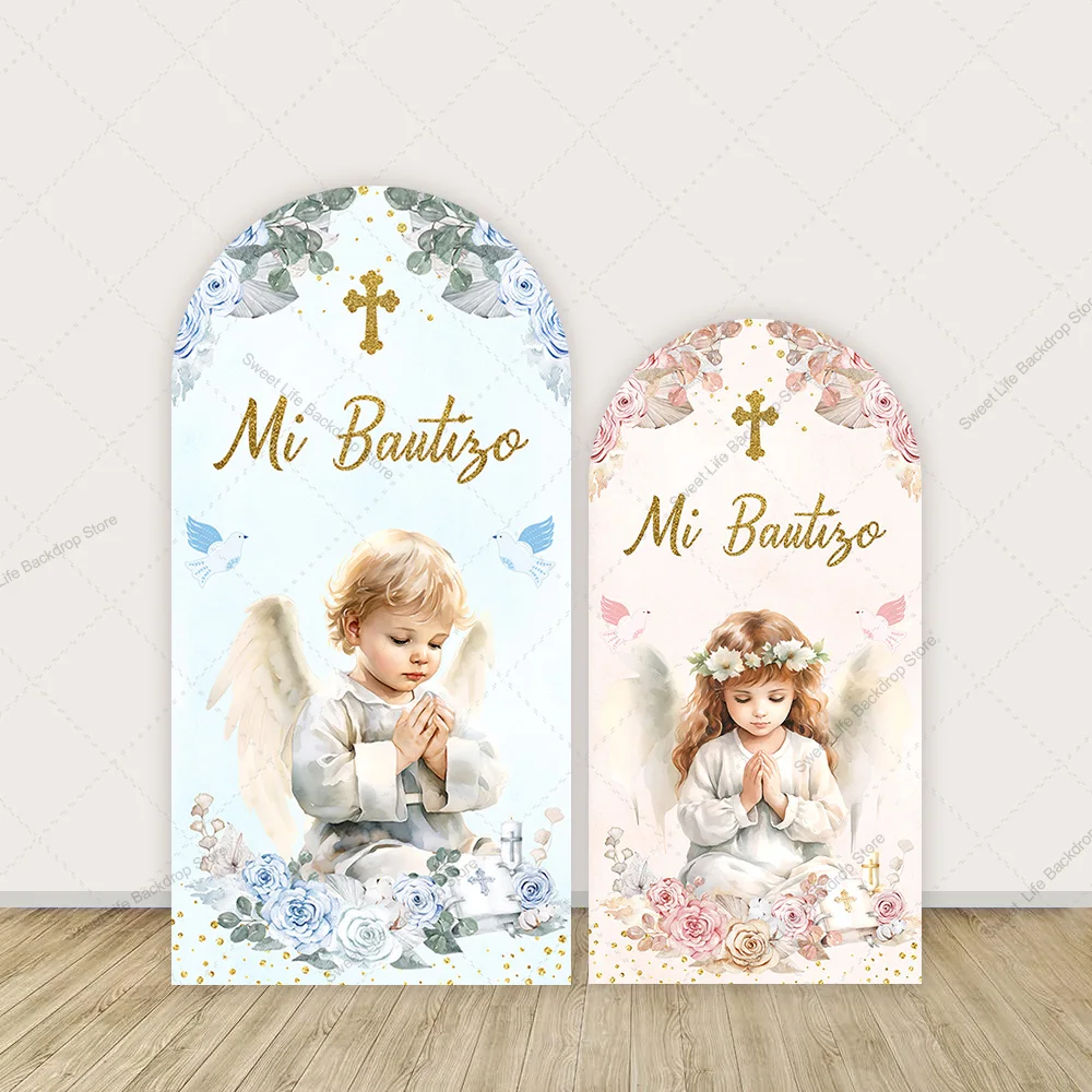 Girl Boy Baptism Arch Backdrop Cover Flower Gold Cross Kids First Holy Communion Party Christening Decor Background