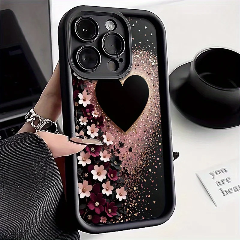 

Floral Glitter Heart Design phone case for iPhone 16 15 14 13 12 11 Pro/ Max/Plus shock-proof rear cover anti-fingerprint