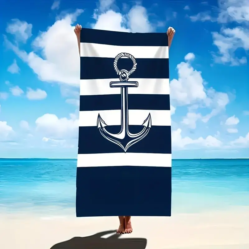 1pc Nautical Anchor Beach Towel, Multi-Use Towel for Beach Pool Surf Yoga, Ideal for Adults Kids Home Bath & Summer Outdoor Use