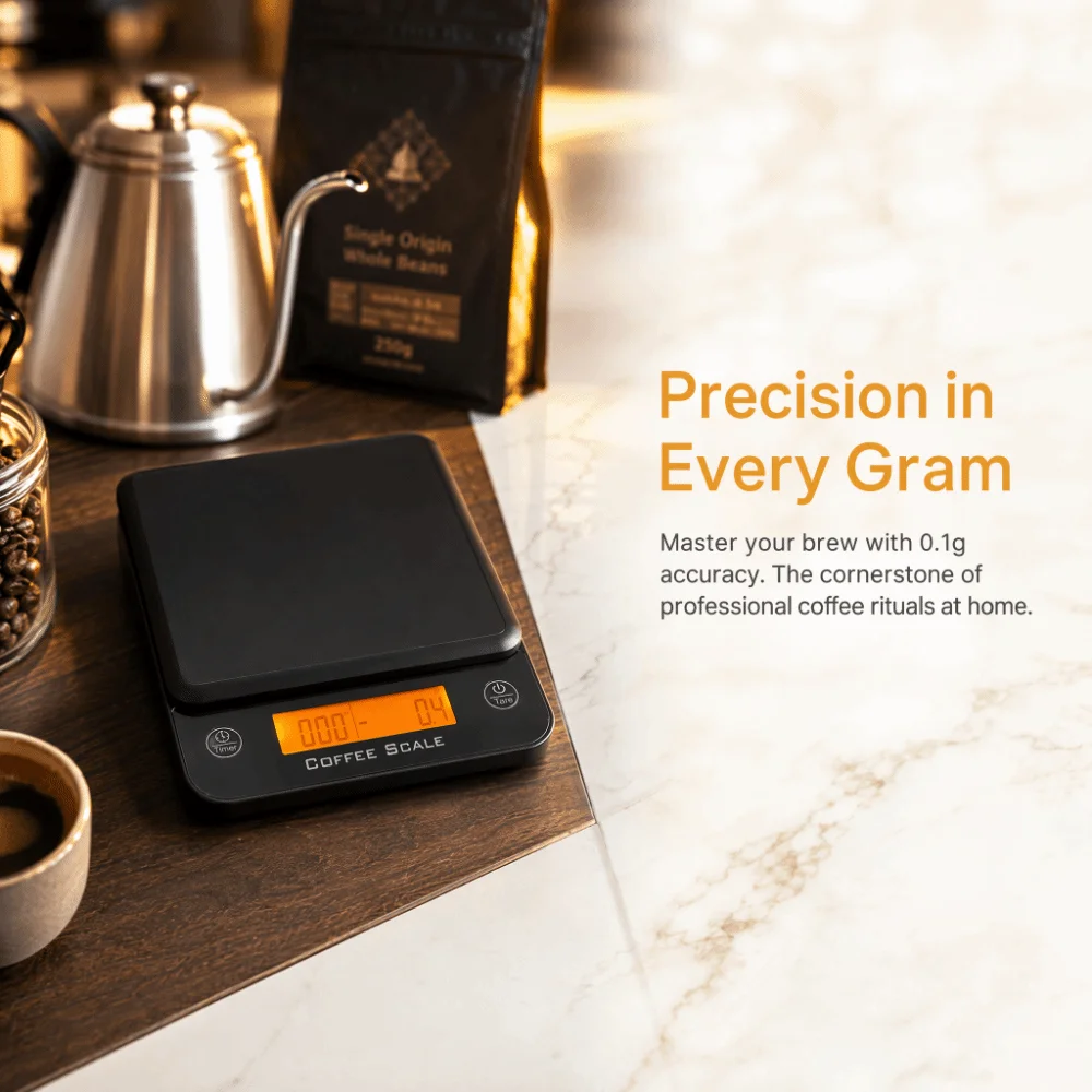 Durable ABS Digital Kitchen Scale LCD Display Black Coffee Scale Battery Powered 0.1g Precision Food Baking Scale Coffee Brewing
