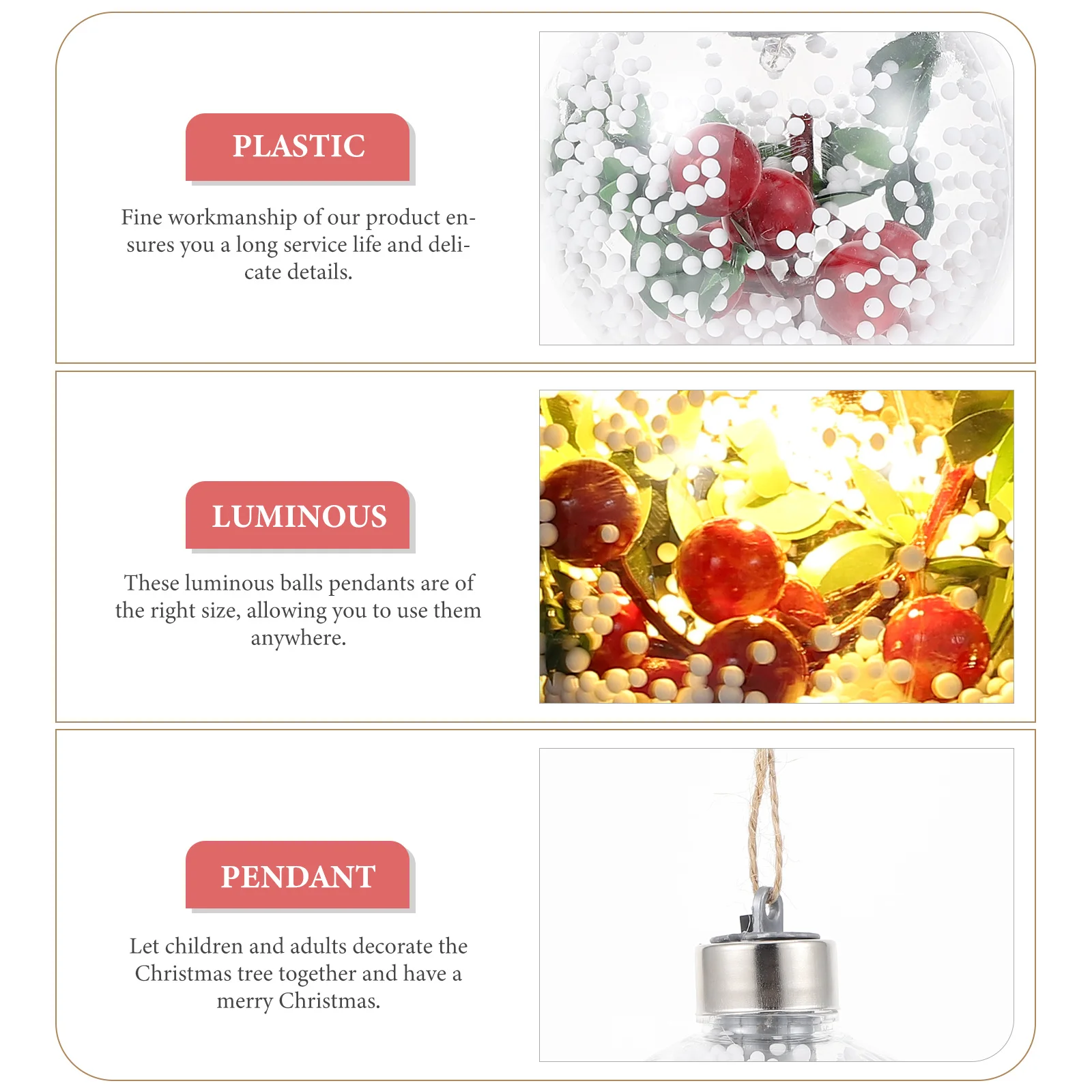 

6Pcs Xmas Balls Transparent Glowing Plastic Hanging Ornaments Christmas Tree Decor Party Accessory Xmas Balls Party Supply