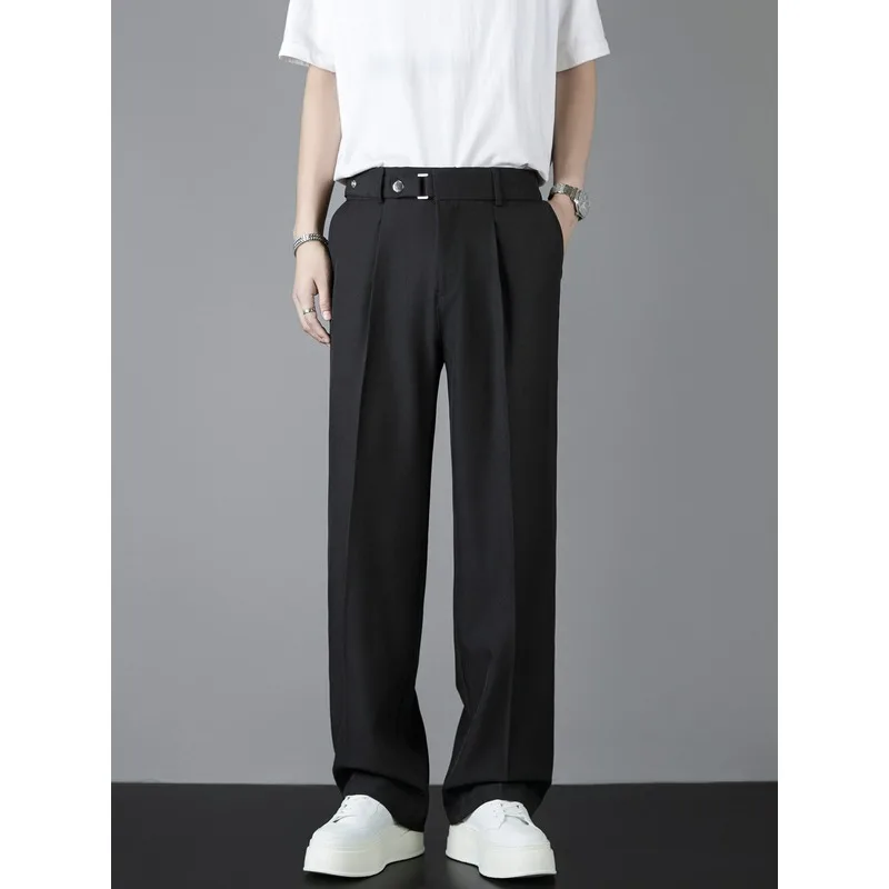 

Mens Adjustable le Waist Pleated Wide Leg Wrinkle Resistant Suit Pants