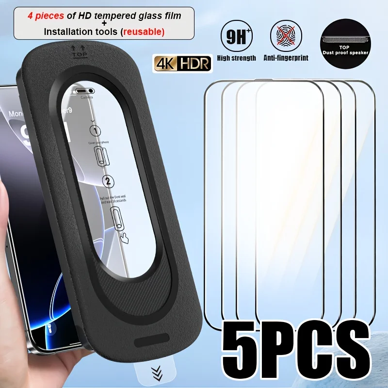 

17 Screen Protector for iPhone 17 Pro Max 16 15 14 13 12 11 Plus XS Max One-Click Film 4pcs HD tempered film+Installation tools