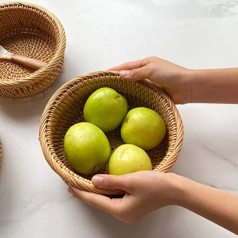 

Small Cute Round Rattan Woven Basket, Wicker Fruit Basket, Bread Food Kitchen Home Decor Organizer, Breadbasket For Kitchen