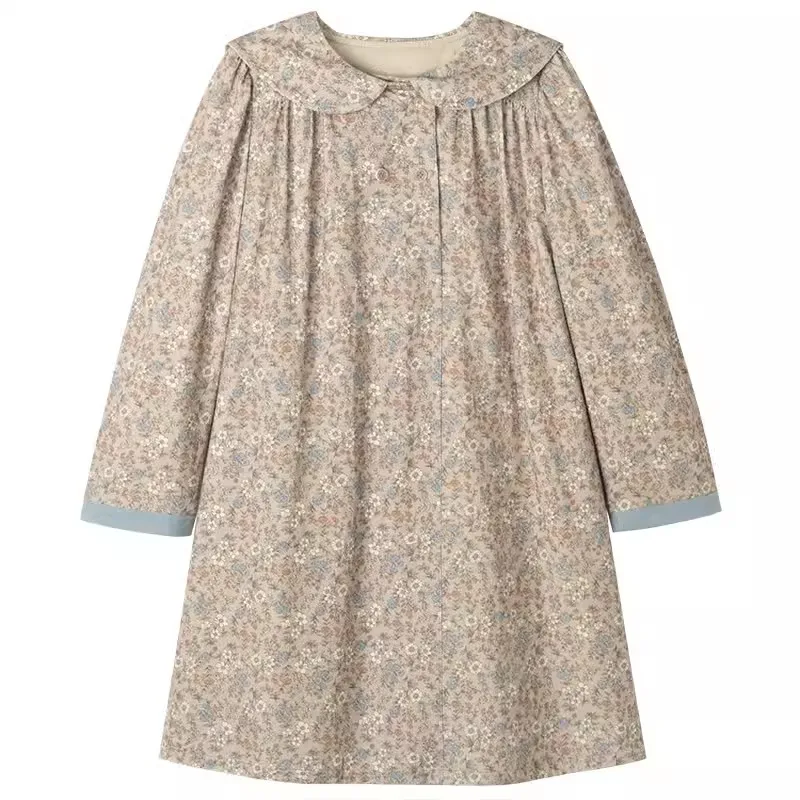 

Autumn Children Big Girl Princess Dress Cotton Floral Printed Long Sleeve Baby Girl Dress Loose Collar Casual Little Girl Dress