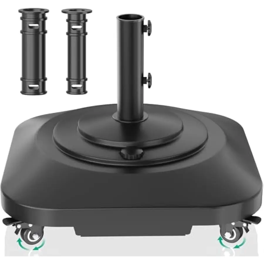 

Umbrella Base with Wheels, Umbrella Stand Base Heavy Duty 100lb Windproof, Fillable Umbrella Base Mobile Square Umbrella Stand O