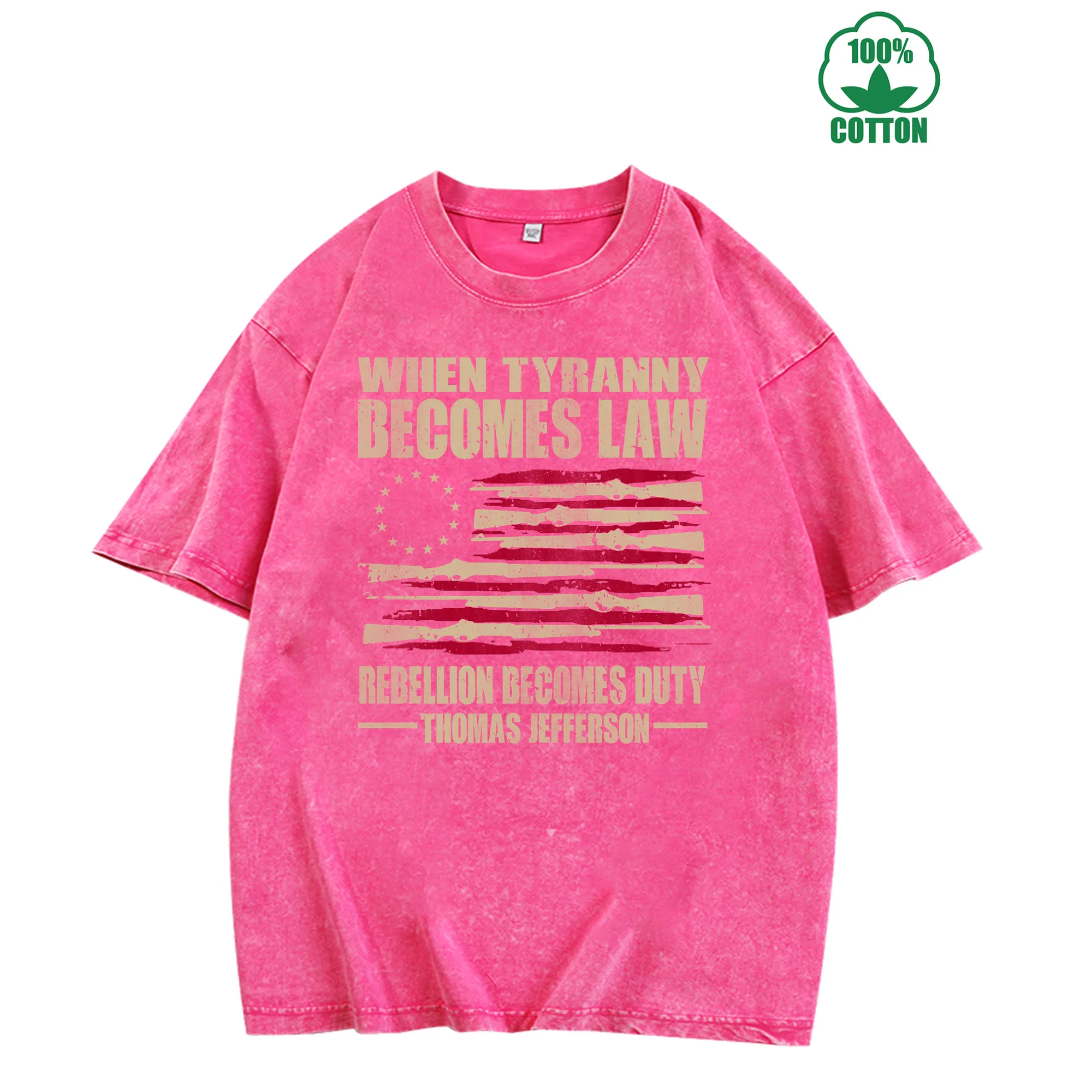 تي شيرت ديفند فريدوم فينتاج مغسول 230 جرام 100% قطن مريح كبير الحجم ملابس الشارع للجنسين