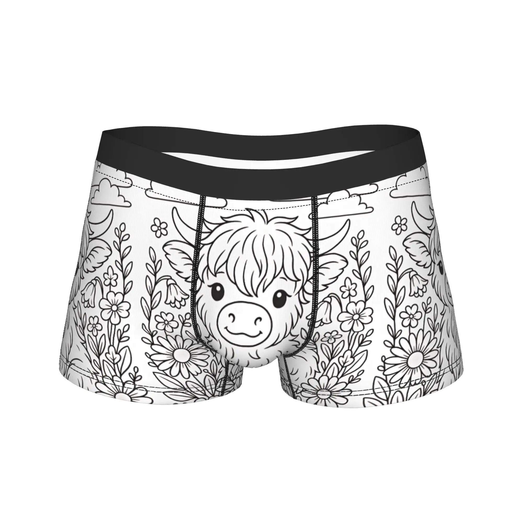 Cute Smiling Highland Cow In Flower Garden Underwear  Pattern Boxer Shorts Hot Sale Man Underpants Sexy Soft Shorts Briefs