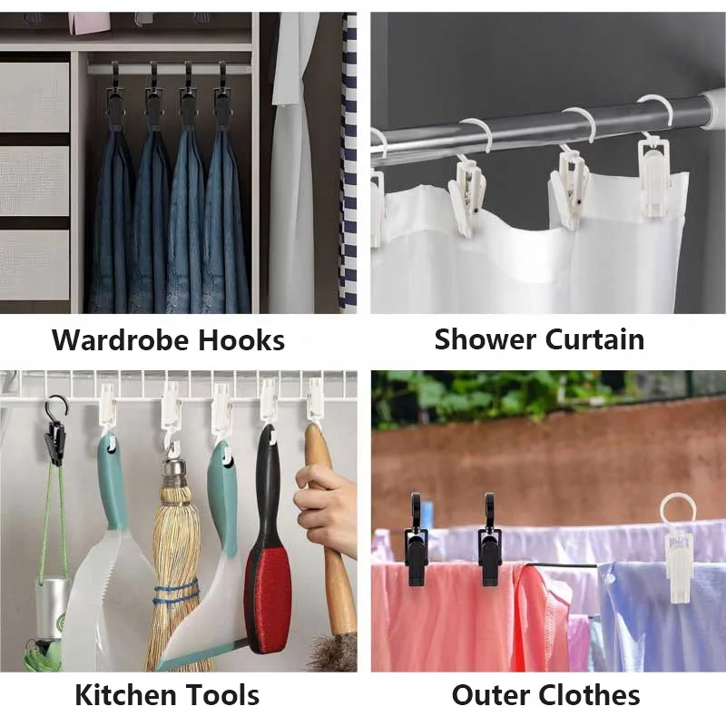 10pcs Super Strong Swivel Hooks w/Clips - Space-Saving Hanger for Laundry, Socks, Towels, Bras (Home/Travel/Office)