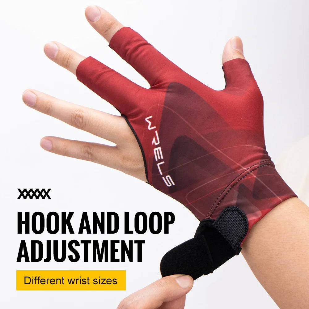 WRELS 1pc Left Hand Billiards Glove Three Finger Snooker Billiard Glove Non Slip Stickers Elasticity Billiard Training Gloves
