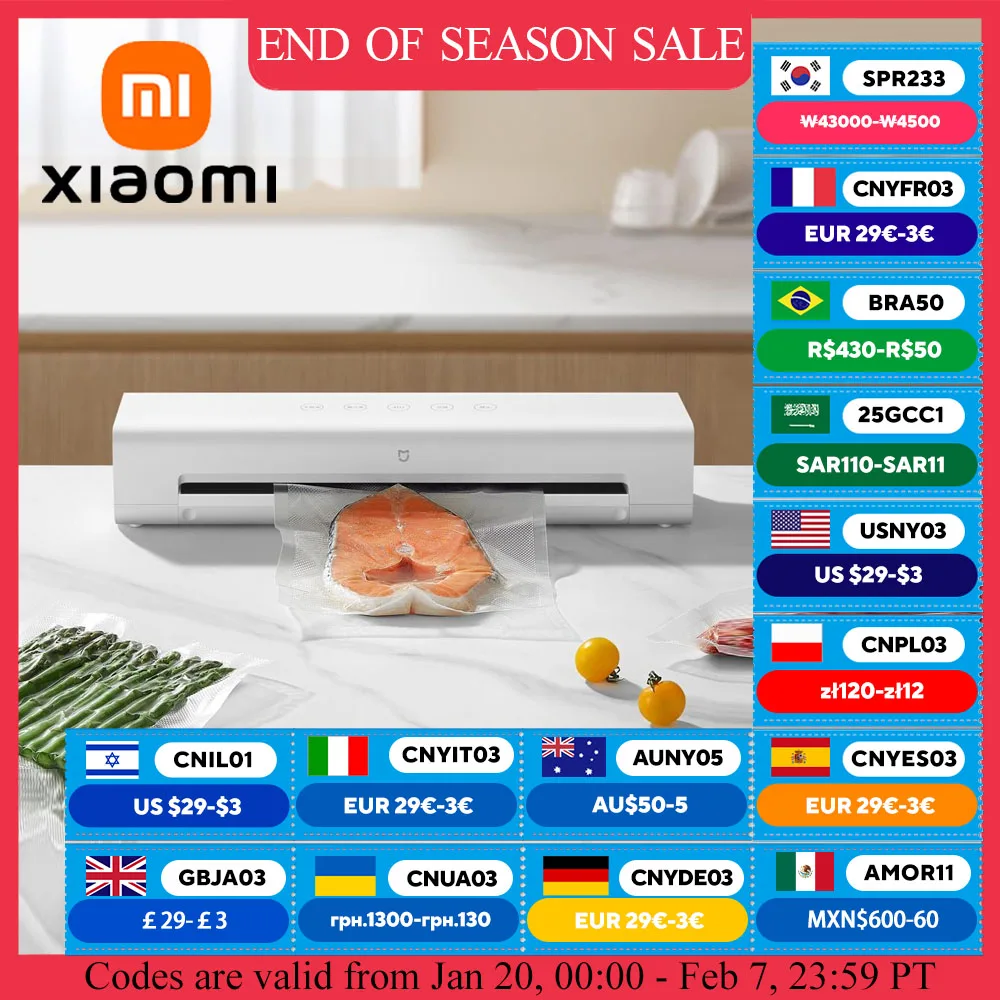 XIAOMI MIJIA Vacuum Sealers Machine 220V With Free 10pcs Vacuum Bags For Kitchen Household Food Vacuum Sealer Packaging Machine