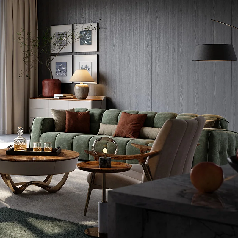 Italian minimalist leather sofa living room simple modern straight row creative multi-functional sofa