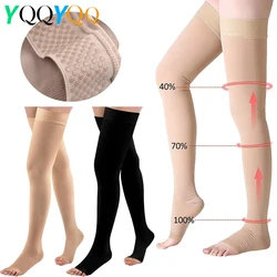 1Pair Relief Thigh High Graduated Compression Socks, 20-30 mmHg - Comfortable Unisex Design with Silicone Dot Band - Open Toe