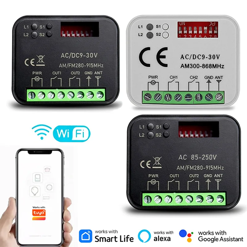 Universal RX MULTI Work With Tuya WiFi Garage Door / Gate Remote Control Receiver 433MHz 868MHz AC DC 9-30V 85-250V Controller
