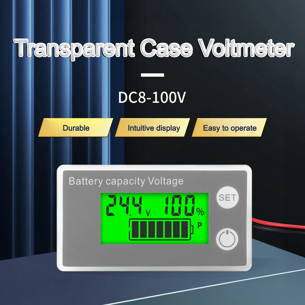 6133A DC8-100V digitale vermogensmeter, LCD lithiumzuurbatterij tweedraads digitale vermogensdisplay voltmeter, instelbare kalibratie